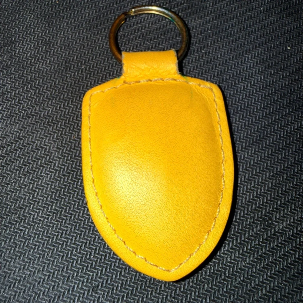Porsche Keychain Yellow Fair Leather Enamel Crest Shield Key Fob